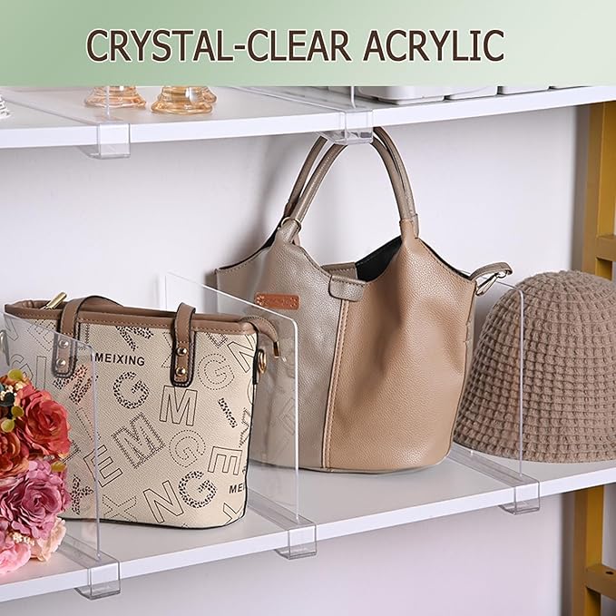 Shelf Dividers for Closet Organization, 12Pcs Closet Purse Organizeder Acrylic Shelf Dividers Purse Closet Organized Closet Dividers for Shelves Clear Shelf Dividers Shelf Separators in Closet (10Pcs)