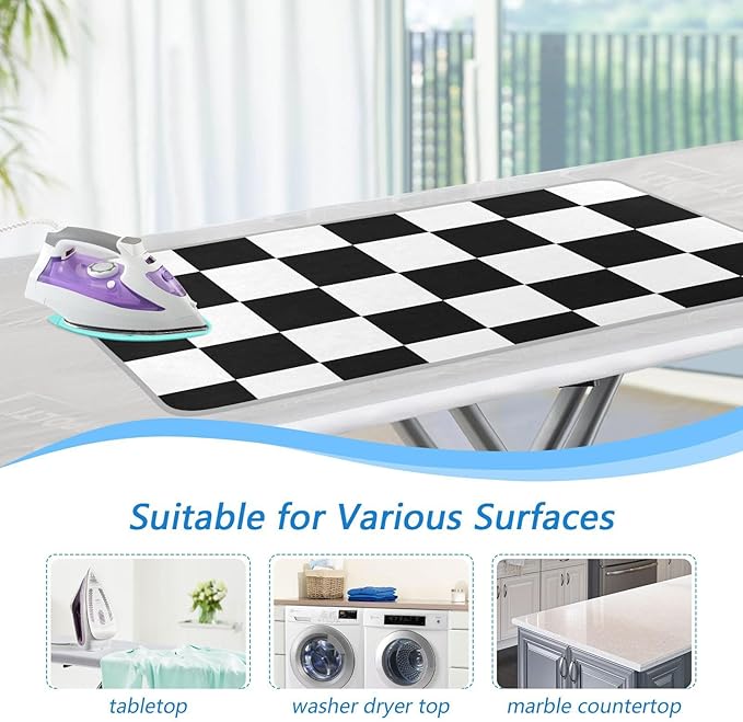 Portable Ironing Mat for Table Top Iron Pad Heat Resistant Blanket Portable Travel Ironing Board Covers Tabletop Sewing Pressing Quilting Large 27.6x47.2Inches Checkered Black and White