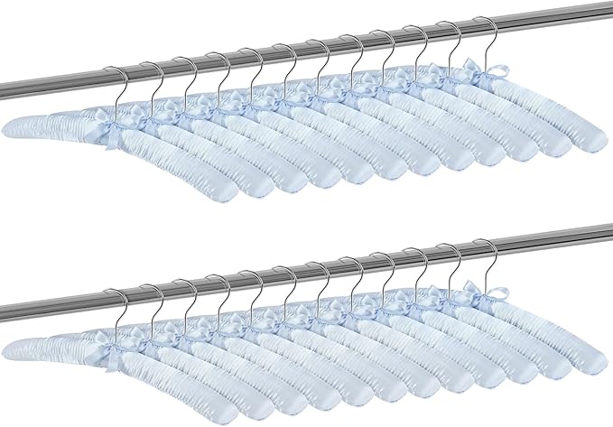Jetec 12 Pieces Satin Padded Hangers for Women Clothing 15 Inch Satin Hangers 360° Swiveling Hook Sponge Shoulder Padded Hanger for Sweaters, Coat, Blouse, Wedding Dress, Women Cloths (Light Blue)