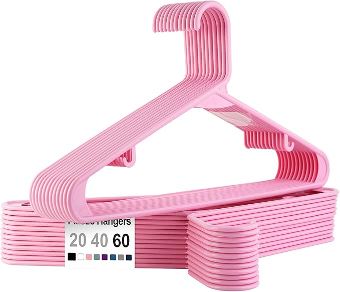 Plastic Clothes Hangers, 20 Pack - Space Saving, Sturdy Design for All Garments (20, Pink)
