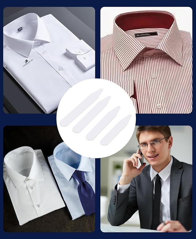 vivinin 112P Dress Shirt Collar Inserts, White Plastic Collar Stays with Storage Holder, 4 Assorted Sizes Invisible Collar Stiffeners for Men(2", 2.2", 2.5", 2.7")