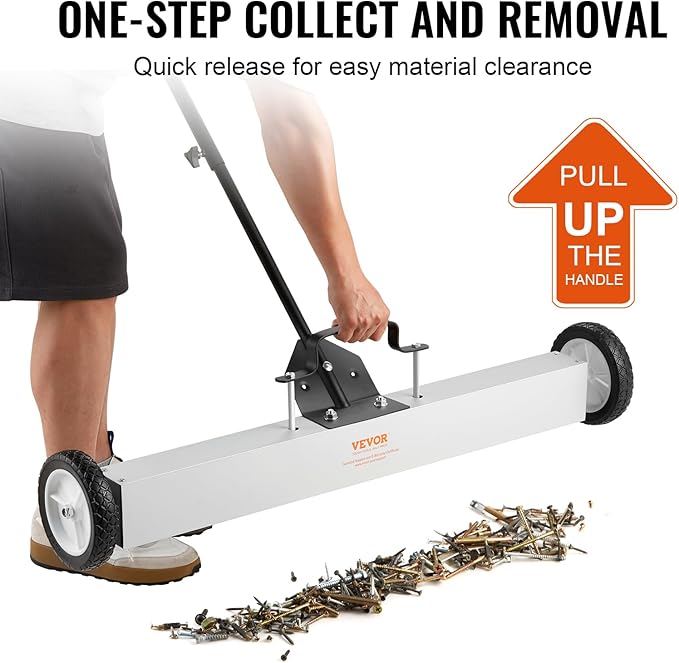 VEVOR 55Lbs Rolling Magnetic Sweeper with Wheels,Push-Type Magnetic Pick Up Sweeper, 36-inch Large Magnet Pickup Lawn Sweeper with Telescoping Handle, Easy Cleanup of Workshop Garage Yard
