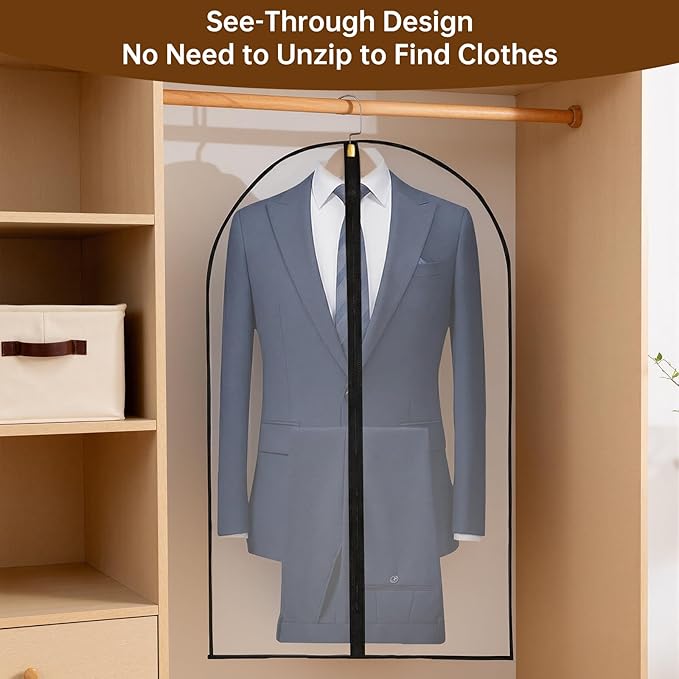 Garment Bags Zippered Hanging Storage Protect Dust Closet Organization Hanging Clothes Bags for Suits, Dresses, Coats (24x40 5Pack)