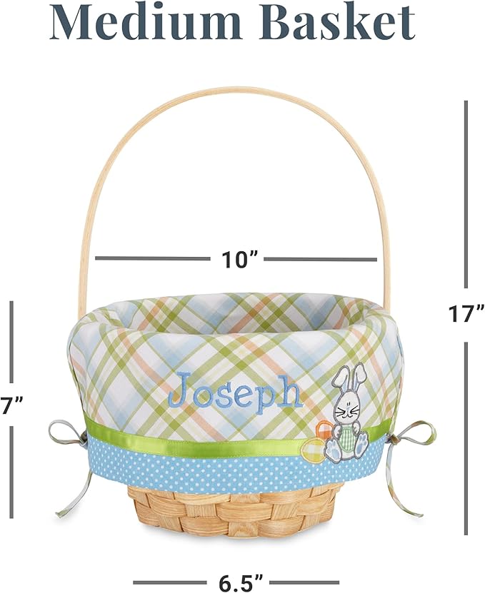Let's Make Memories Personalized Easter Basket for Kids - For Boys - For Girls - Embroidered Name - Create Your Own - Fillable - Wicker - Easter Basket Stuffers - Medium - Pink Bunny Applique