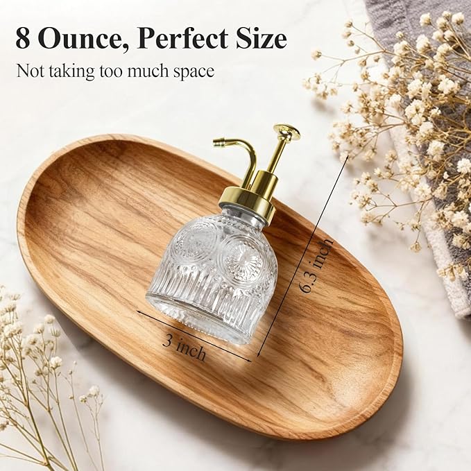 SheeChung Vintage Soap Dispenser, Kitchen Dish Soap Dispensers with Pump Mat, Glass Hand Soap Dispenser for Bathroom, Liquid, Lotion, Refillable, Rustic Farmhouse Decor-Clear (Gold Pump, 1 pk)