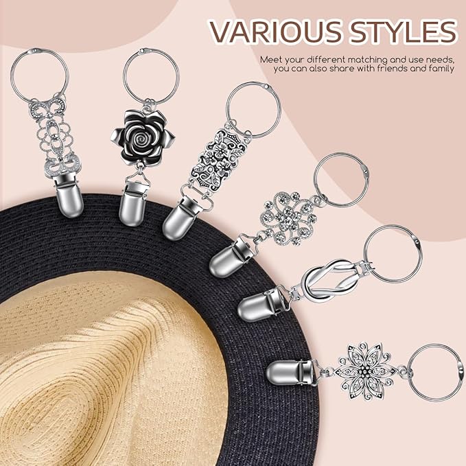 6Pcs Hat Clips for Travel, Metal Vintage Backpack Clips for Hanging, Beach Vacation Cruise Essentials Accessory for Travel Handbag Backpack Luggage Shawl