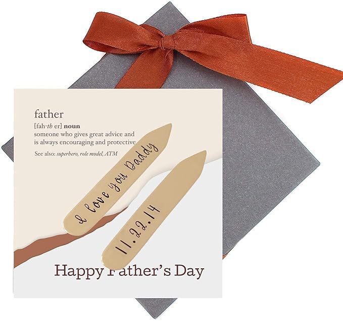 Custom Bronze Collar Stays For Men, Personalized 8th Anniversary Dress Shirt Stiffeners Father's Day Gift for Husband - Engraved Metal 2.25 Inches