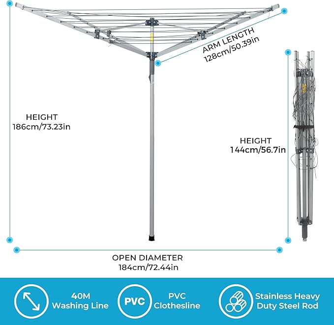 JS HANGER Collapsible 4-arm Rotary Outdoor Umbrella Drying Rack Metal Clothes Dryer Clothesline with 131ft Drying Space