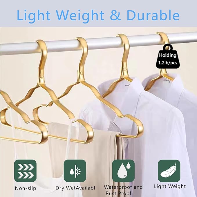 WEYANG Clothes Hangers Metal 20 Pack,Smooth Surface Shirt Dress Hanger,Durable Heavy Duty Coat Hangers,Gold Aluminum Suit Hangers,16.5” Standard Hangers for Jacket Trouser Pant Slack, JinSe-YJ-20