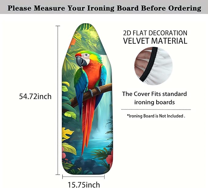 Nuxovilar Ironing Board Cover with Parrot and Tropical Jungle Pattern, 15x54 Inches Polyester - Iron Table Cover for Tropical - Themed Room, Patio Area, Creative Space