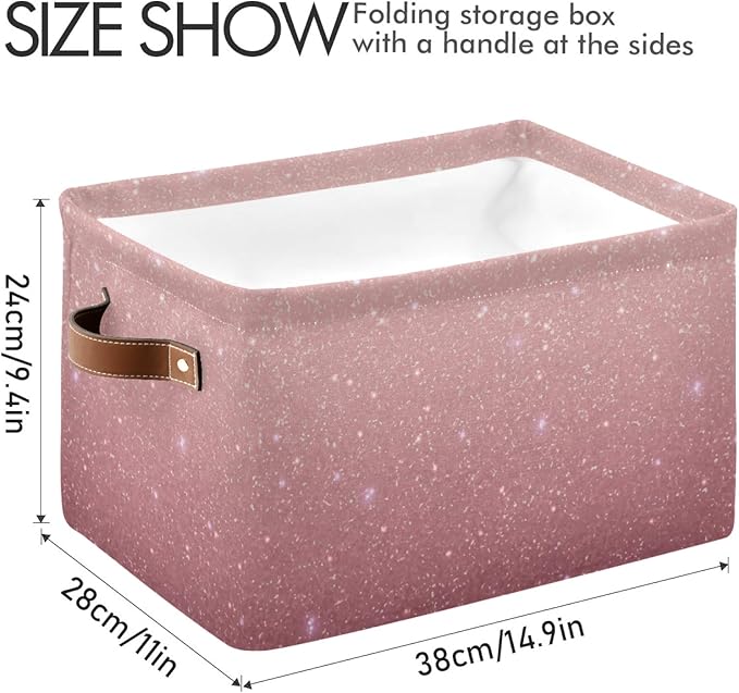Rose Gold Sequins Storage Basket Bin, Large Cube Storage Box Canvas Collapsible Storage Organizer for Home Office Closet