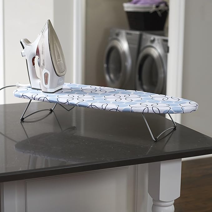 Household Essentials 122101 Small Tabletop Ironing Board with Folding Legs - Magic Rings Cover and Pad,Blue Rings
