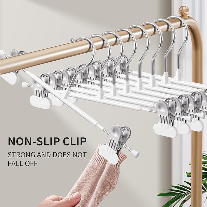 HUADYMEET 20 Pack 14Inch Pants Hangers with Wide Clips,Metal Trouser Hanger for Jeans.Space Saving Skirt Hangers Heavy Duty Non-Slip Adjustable Clothes Shorts Hanger for Women,Men,White
