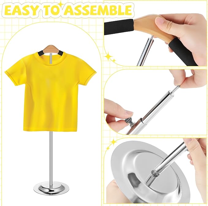 Sintuff Adjustable Child T Shirt Display Flexible Shoulder Stand Shirt Rack Portable Hanging Black Metal Clothes Hanger Rack for Clothing Garment Coat Retail Vendor, Height 16-27.9 Inch (1 Pcs)