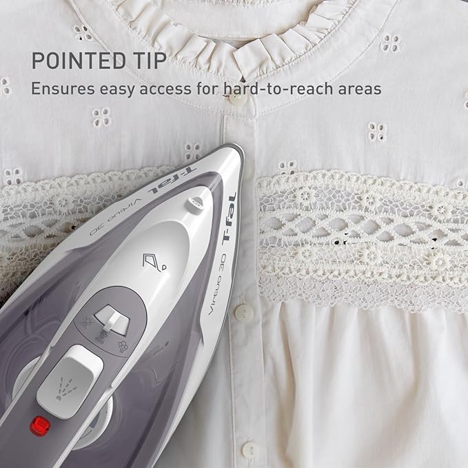 T-Fal Virtuo Steam Iron for Clothes with Retractable Cord, Portable Iron and Steamer for Clothes, Ceramic Nonstick Soleplate, 1500 Watts, Anti-Drip, Auto-Off, Scratch Resistant, Grey
