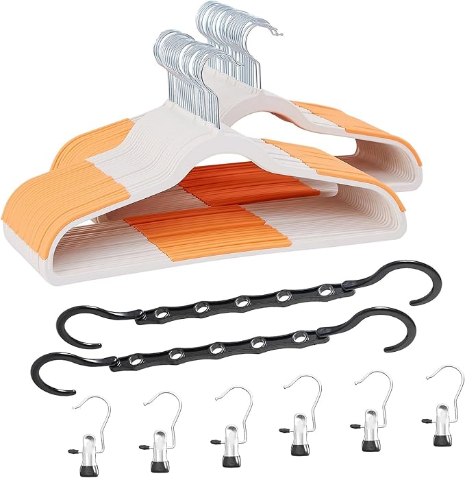 VECELO 50 Pack Clothes Hangers, Non-Slip Plastic Hanger, 360°Swivel Hook & Space Saving for Bedroom Closet, Great for Shirts Suit Coat Pants Skirt Dresses