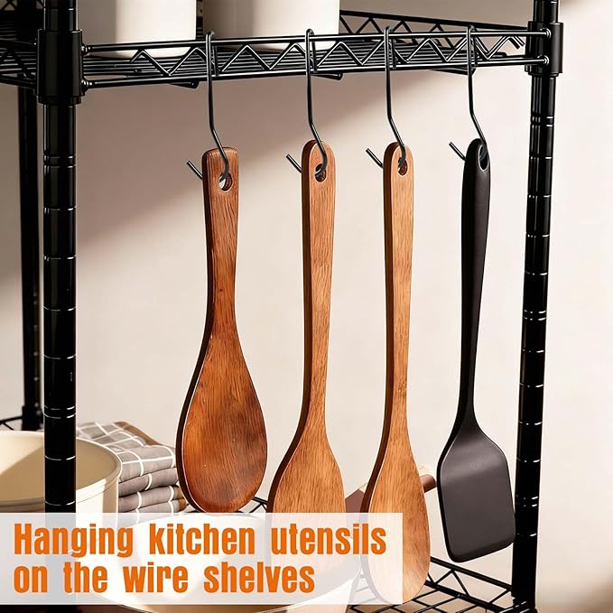 12 Pack Heavy Duty S Hooks, Black Pot Rack Holder Hanger Hooks Wire Shelf Hooks for Hanging Kitchen Utensils, Pots, Pans, Clothes, Towels, Plants with 90 Degree Twist Angled
