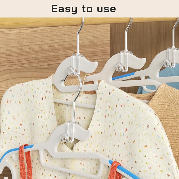 Tinfol Transparent Hanger Connector Hooks, 50pc Space Saving Clothes Hooks, Heavy Duty Clothes Hanger Extender Clips for Hangers