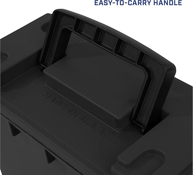 Sheffield 12772 4-Pack Ammo Storage Box, Stackable .30 Cal Field Boxes, Water and Dust Resistant, Lockable Storage Box with Handle, Secures Hunting Gear, Supplies, and Bullets, Made in USA, Black