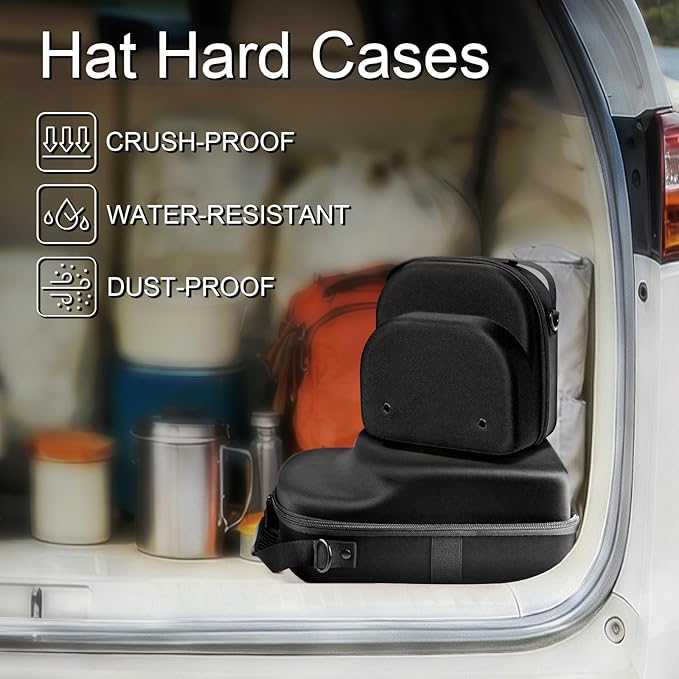 2 PCS Hard Hat Travel Cases for Baseball Caps - Crush Proof Cap Carrier for 7 Hats, Hat Storage Organizer with Adjustable Shoulder Strap, Trolley Sleeve and Handle, for Travel & Home Use