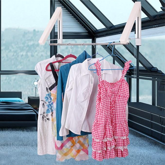 Retractable Clothes Rack Hangers, Folding Coat Hanger Stainless Steel, Foldable Clothes Drying Rack Wall Mounted Space-Saving Wall Mount Cloth Rod Retractable for Bathroom Balcony Wardrobe Kitchen