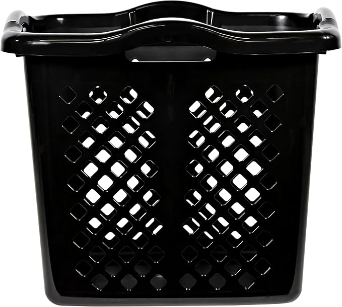 2 Bushel Plastic Lamper Laundry Basket, Black, Adults and Tweens