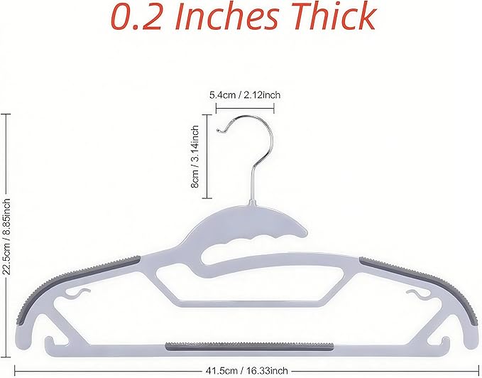 10 Pack Plastic Clothes Hangers Non-Slip | 0.2" Thickened Shirts Hanger Space Saving, Coat Pants Hangers with 360° Swivel Silver Hook for Closet Wardrobe Storage