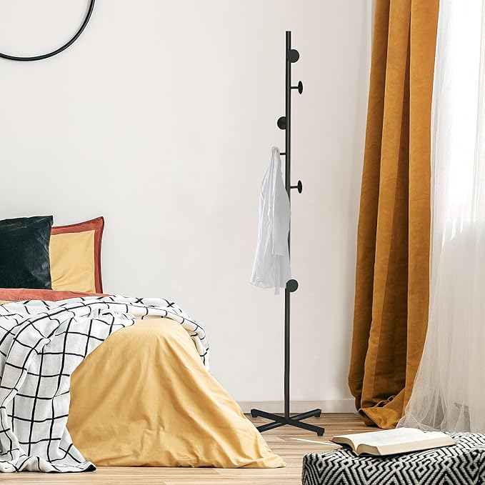 Coat Rack Freestanding, Black Coat Tree With 8 Hooks Metal Coat Stand for Entryway,Hallway, Bedroom, Office for Coats, Hanging Clothes, Jacket, Hats, Bags