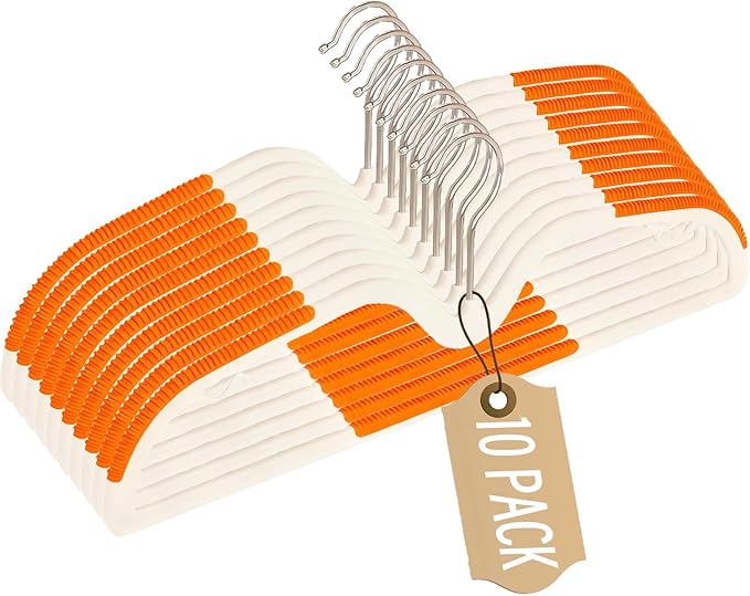 Short Neck Plastic Hangers, Heavy Duty Clothes Hangers Pants Hangers Non Slip 360° Swivel Hook, Space Saving Closet Organizer for Shirts, Coats, Pants (10Pack Orange)