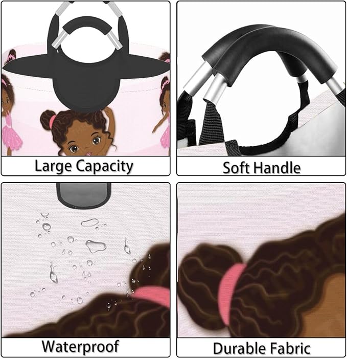 Cute African American Black Girl Laundry Hamper Storage Basket Toys Clothes Organizer Bin For Home Bathroom Bedroom Dorm Nursery, 52l