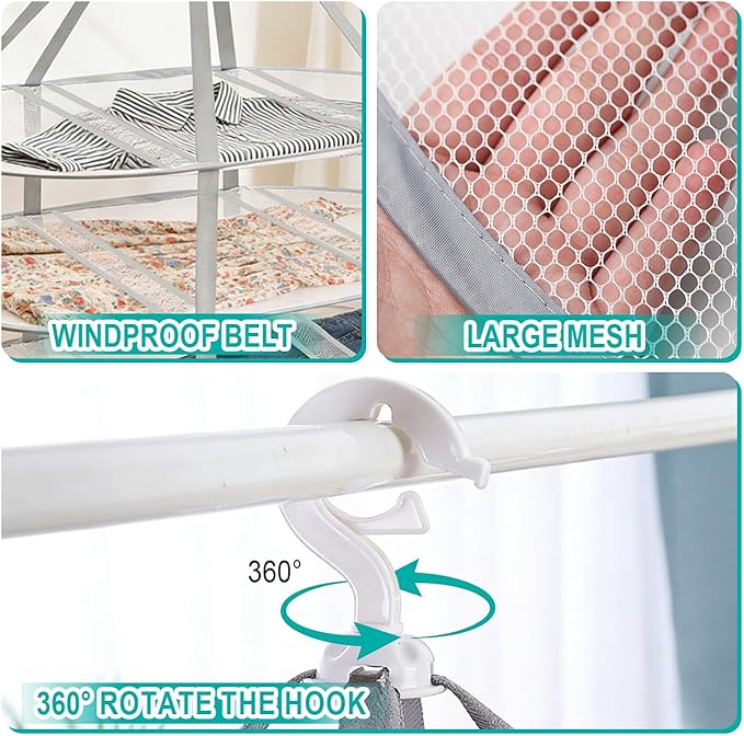 3-Tier Folding Mesh Clothes Drying Rack, Hanging Sweater Dryer for Laundry, Large Foldable Flat Dry Hanger, Portable Mesh Clothes Drying Net for Delicate Garments