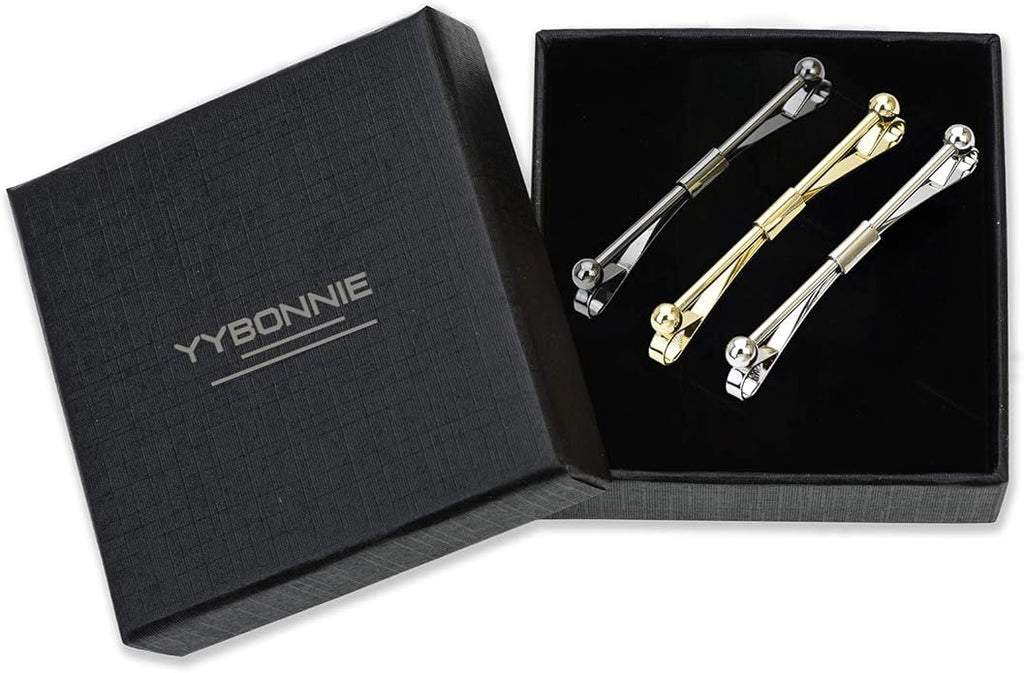 3PCS Shirt Collar Clips Necktie Tie Clips Clip-on Collar Bars Gold Silver Black Metal Cravat Clips Collar Pin Accessories for Men