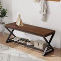 LVB Entryway Bench with Storage, Wood and Metal Indoor Bench for Entry Way, Simple Accent Shoe Rack Bench for Foyer Entrance, Long Wooden Hallway Bench with Seating for Living Room, Walnut, 47 inch