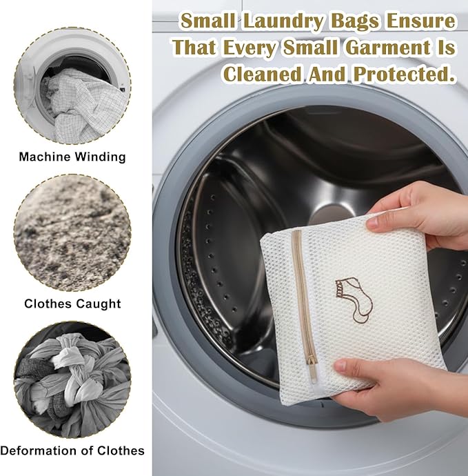 4 Pcs 7.87×7.09 Inch Small Mesh Laundry Bags for Socks, Durable Polyester Lingerie Delicates Bag for Washing Machine, Useful for Masks, Underwear(3 socks washing bag +1Bra Laundry Bag)