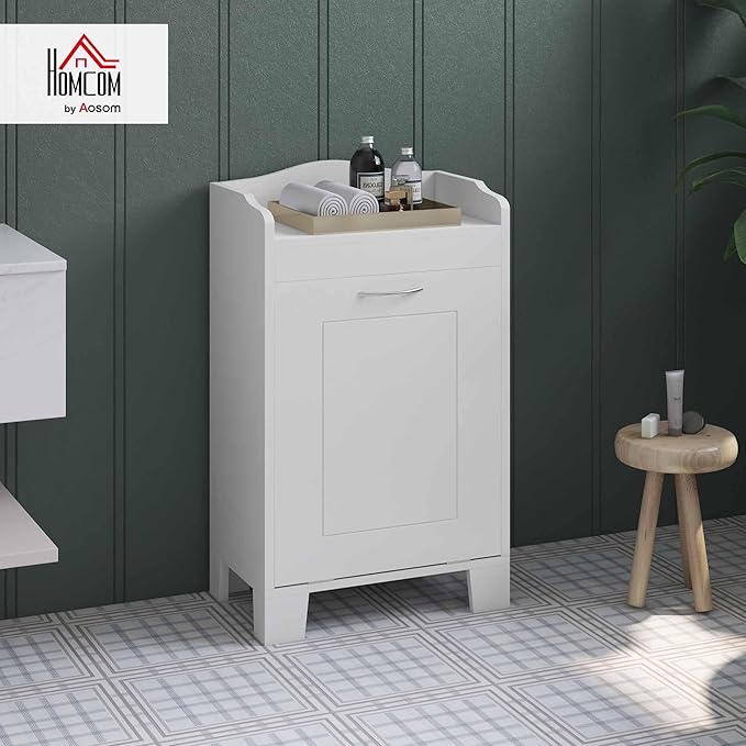 HOMCOM 31" Tilt Out Laundry Hamper, Free Standing Home Organizer Hamper, Bathroom Storage Cabinet, White
