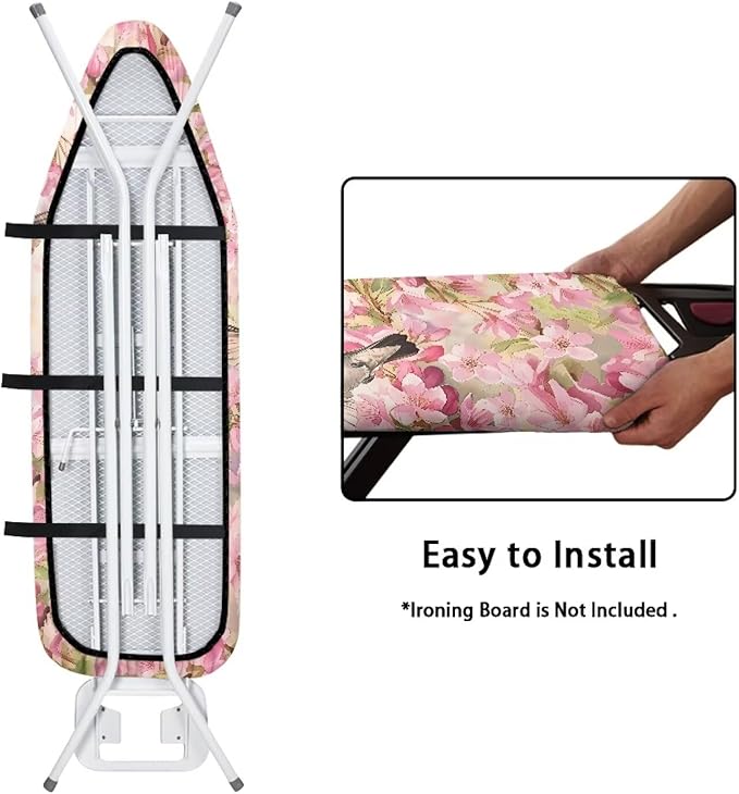 Flower Hummingbird Cover for Ironing Board Non Stick Scorch Ironing Board Cover Hook and Loop Design Non-Slip Iron Board Slipcover Protector