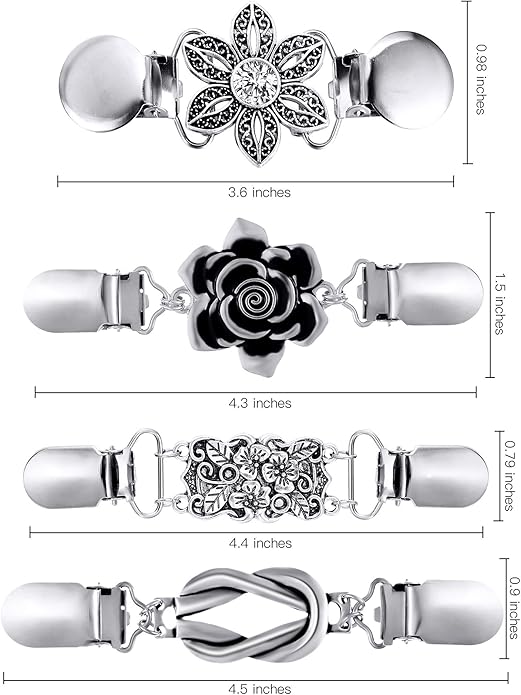 Jetec 4 Pieces Vintage Sweater Shawl Clips Retro Cardigan Collar Dress Shirt Brooch Clips for Women Wearing, 4 Styles