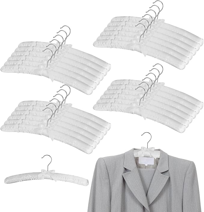 24Pack Non Slip Padded Hangers for Clothing, Satin Hanger Padded, SOFE Foam Padded Hangers for Women Sweaters Coat Blouses Dresses, No Shoulder Bump, White