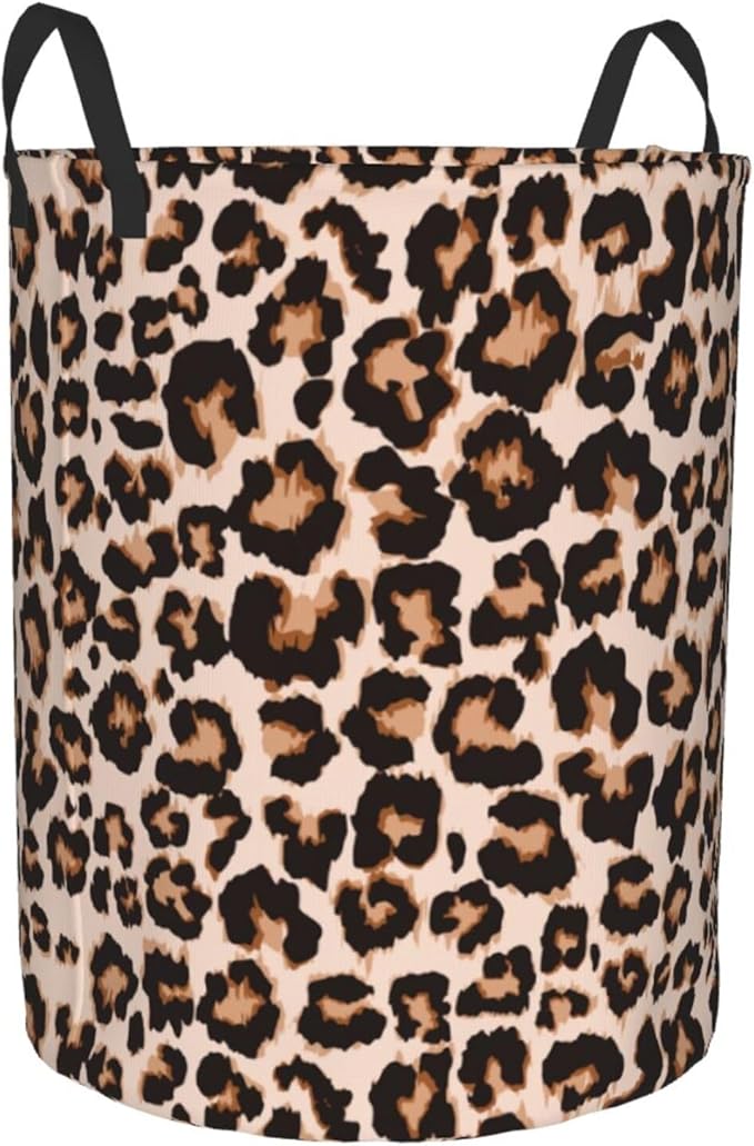 Cheetah Print Round Laundry Hamper Leopard Animal Skin Storage Basket Toys Clothes Organizer Bin For Home Bathroom Bedroom Dorm Nursery, 62l