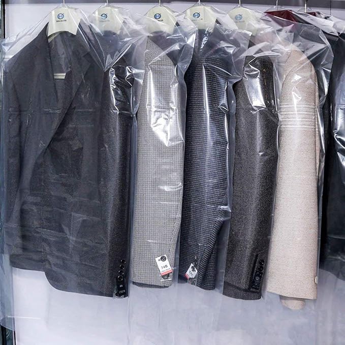 100 PCS Dry Cleaner Bags Plastic Clear 35.4 Inches Can be Hung Transparent Clothes Dust Cover