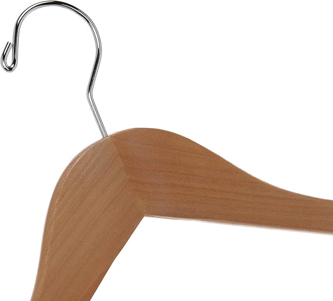 Quality Semi Curved Wooden Suit Hangers, 10-Pack Smooth Finish Solid Wood Coat Hanger with Swivel Hook, Jacket, Pant, Dress Clothes Hangers (Natural, 10)