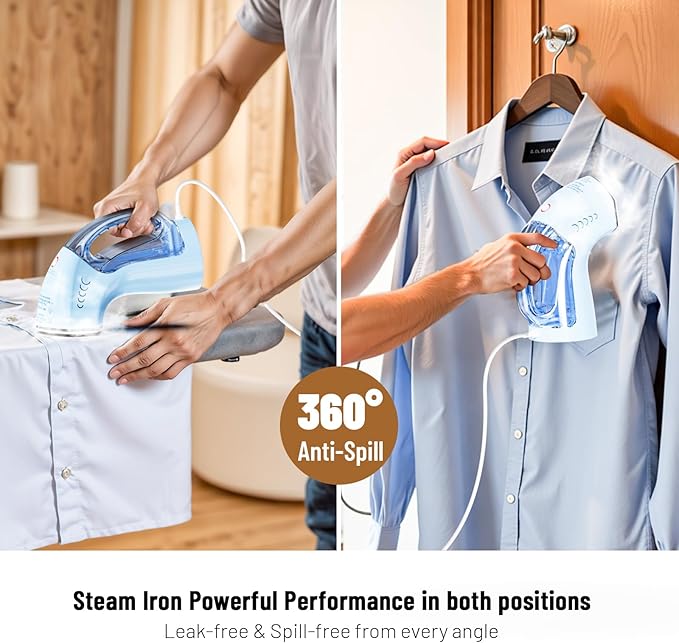 Steamer＆Iron 2 in 1 for Clothes, Synthetic Ceramic Panel, Intelligent Chip Controls Soft Steam (Tilting Not Spray Water), 250ml Water Tank, 8.2FT Power Cord,1000W (black)