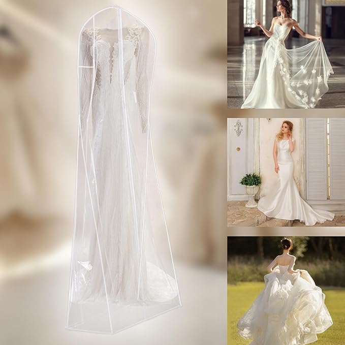 BAG WIZARD 72” Wedding Gown Dress Garment Bags with 12" Gusseted Garment Cover, Clear
