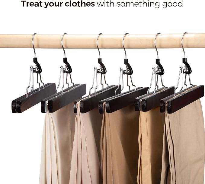 HOUSE DAY Wooden Pants Hangers 20Pack, Clamp Hangers with Felt Lining, Non-Slip Wooden Skirt Hanger with 360 Swivel Hook, Sturdy Jean Hanger