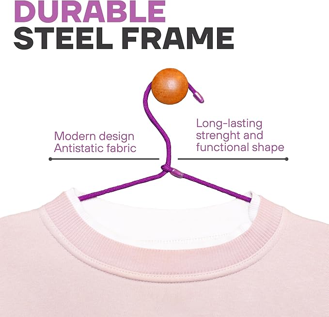 10-Pack of Fabric-Wrapped Metal Hangers Features a Strong Metal Frame, Soft Fabric Coating, Non-Slip Design, preventing Damage, and Providing Secure, Space-Saving Garment Storage. (Purple)