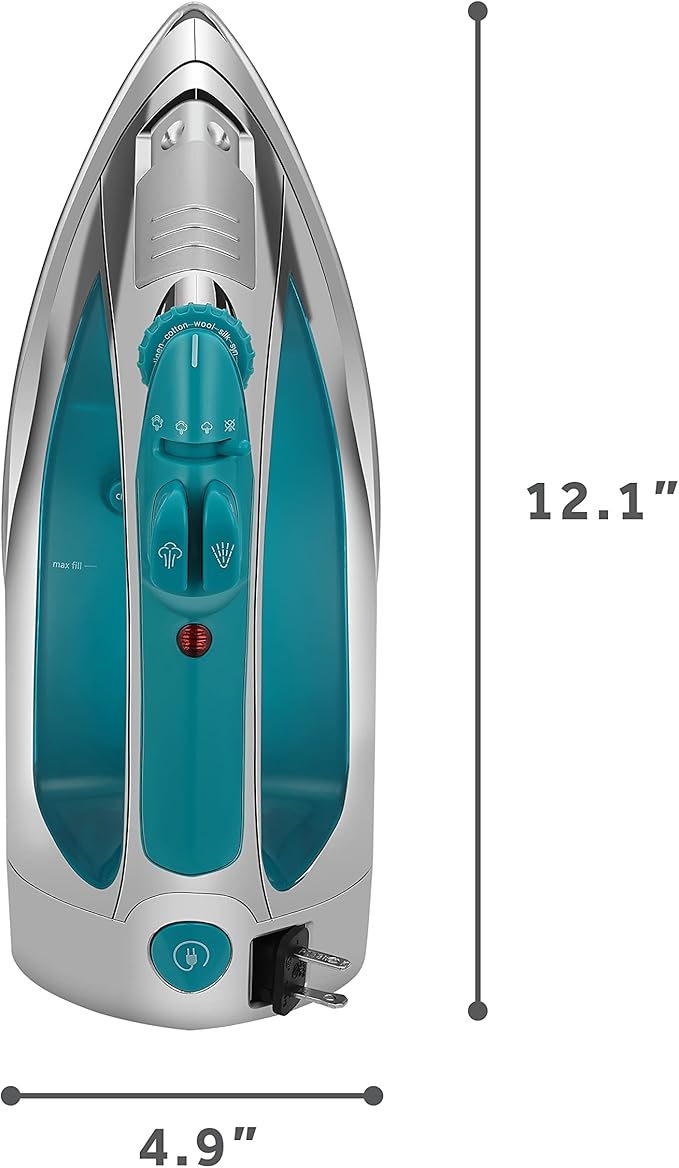 Sunbeam Turbo Steam Iron 1400W Quick Heat Stainless Steel Soleplate Shot of Steam Horizontal and Vertical 3 Way Auto Off 240ml Water Tank White Teal