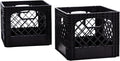 Plastic Milk Crate Storage Tote with Handles, 16-Quart Stackable Cube Organizer for Garage, Home, and Office, Made in the USA, 13" x 13" x 11" (2-Pack) - Black