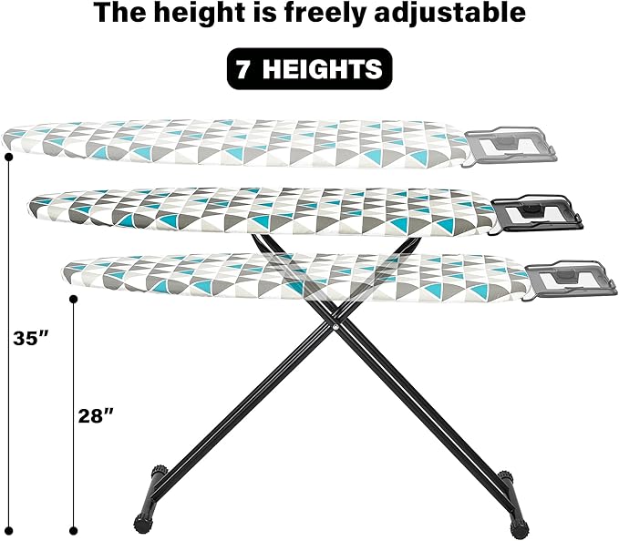 Ironing Board 13x43 Extra Thick Heavy Duty Padded Cover，Full Size Ironing Board with Iron，Height Adjustable up to 36"，Anti-Skid Feet，Extra Wide Ironing Area