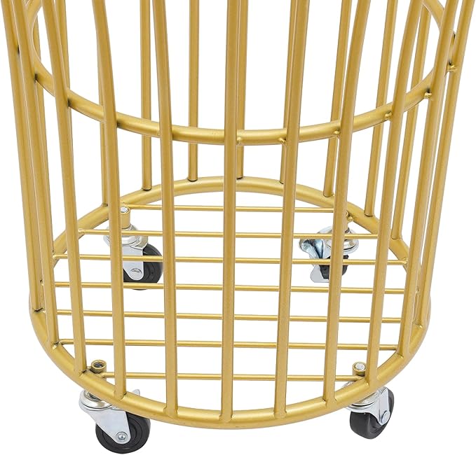 Metal Laundry Basket, Laundry Basket Cart with Wheels for Laundry Room, Rolling Laundry Basket with Wheels, Easy Moved Basket for Organizer (Gold)
