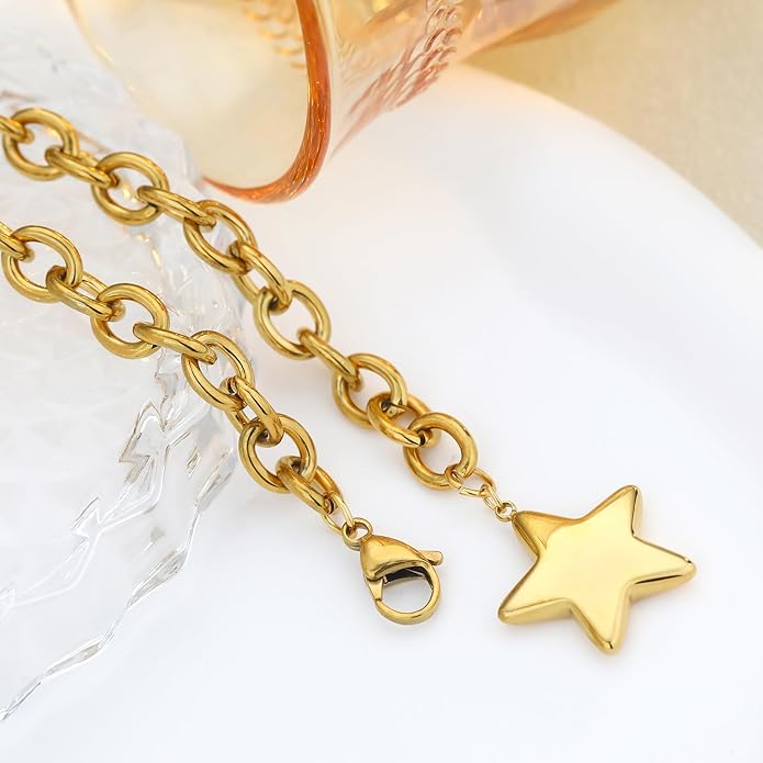 Chunky Gold Necklace for Women Gold Evil Eye Cowboy Pendant Necklace Dainty Paperclip Chain Vintage Luck Amulet Choker Necklaces Celestial Jewelry Gift